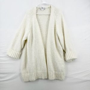 Zara Womens Cardigan Medium Cream Longline Open Front Rolled Cuffs Wide Knit